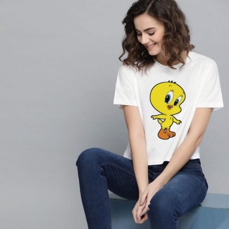 Women White Cartoon Printed T-Shirt