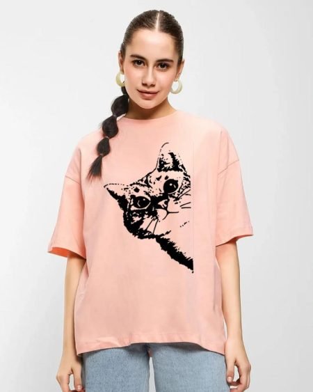 Cat Print Baby Pink Women T-Shirt