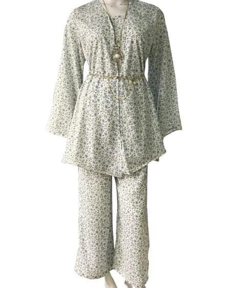 Mango Tommy Linen Floral Print Kurti Trousers Light Beige
