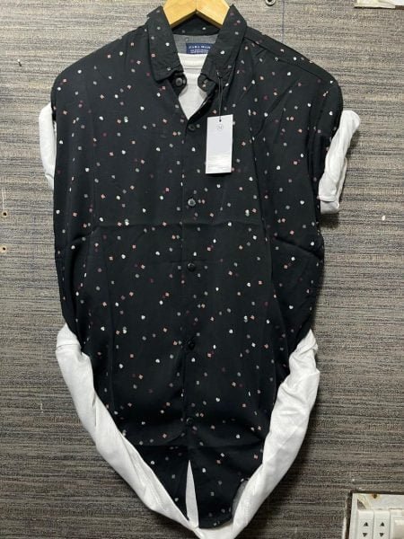 Men's Printed Black Shirt Cotton Comfort Fit