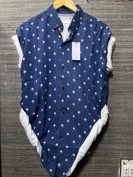 Cotton Comfort Fit Men's Printed Blue Shirt