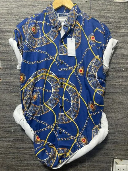Men's Blue Printed Summer Half Sleeves Shirt