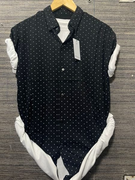Men's Polka Printed Black Summer Half Sleeves Shirt