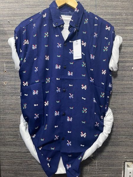Navy Blue Printed Summer Half Sleeves Shirt