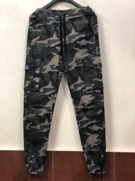 Men's Regular Fit Green Cargo Trousers Camouflage Print Track