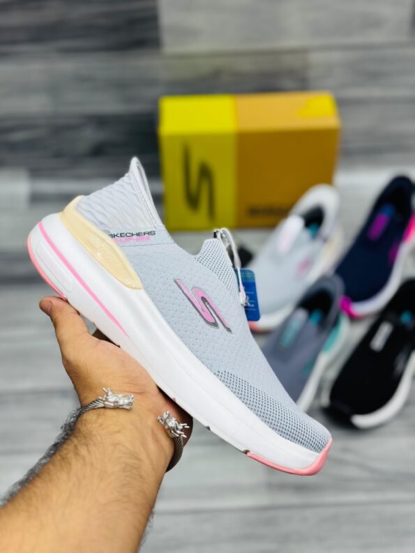 Ultra Light Skechers Ladies Shoes | Silver/Pink